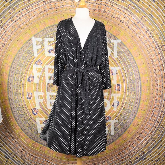 Leota Polka Dot Belted Faux Wrap Long Sleeve Dress - Picture 3 of 15